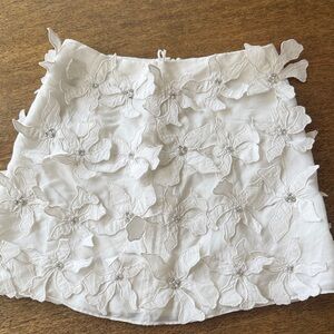 New Zara Floral Embellished White Skirt